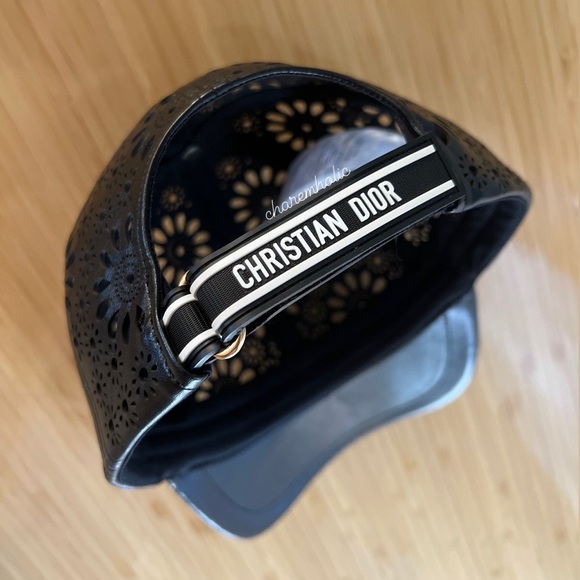 Brand NEW 🖤 Christian Dior Sun Cap Hat lambskin leather black Logo 57cm S size - Picture 2 of 7